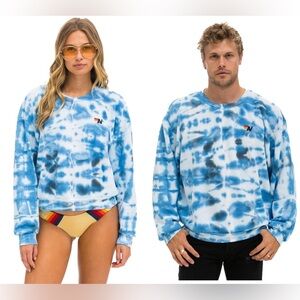 Aviator Nation Hand Dyed Relaxed Crew Sweatshirt Tie Dye Blue Size Small Unisex